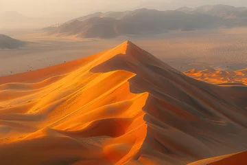  a serene desert landscape at sunrise, showcasing the play of light and shadows on the sand dunes © Uwe