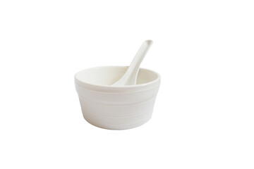 Small white spoon and cup on transparent background.