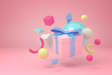 Floating gift box with geometric shapes