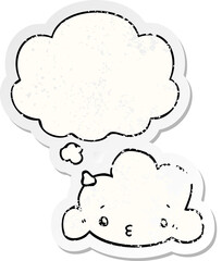 cute cartoon cloud with thought bubble as a distressed worn sticker