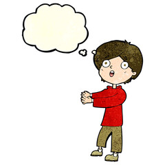 cartoon shocked boy with thought bubble