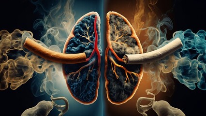 Unhealthy lungs full of smoke caused by smoking, the concept of World No Tobacco Day