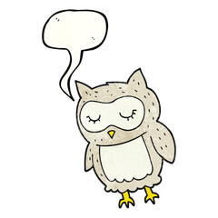freehand speech bubble textured cartoon owl