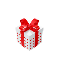 Caixa de presente vermelha com corações 3d render isolado