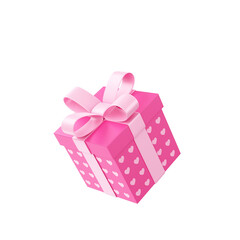 Caixa de presente rosa com corações 3d render isolado
