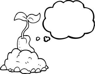 freehand drawn thought bubble cartoon sprouting seed