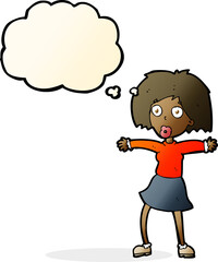 cartoon surprised woman with thought bubble