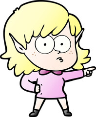 cartoon elf girl staring and pointing