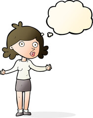 cartoon confused woman with thought bubble
