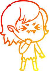 warm gradient line drawing of a annoyed cartoon vampire girl