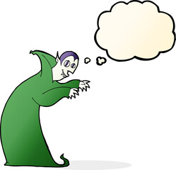 cartoon spooky vampire with thought bubble