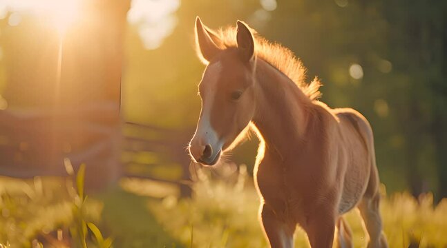 haflinger on tree background with sunlight light