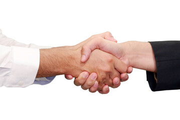 Businessman shaking hands on PNG or transparent background.