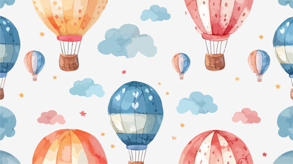 Seamless pattern with hot air balloons. Hand-drawn