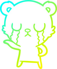 cold gradient line drawing of a crying cartoon bear