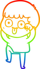 rainbow gradient line drawing of a cartoon man staring