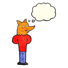 cartoon fox man with thought bubble