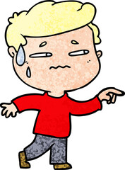 cartoon anxious man pointing