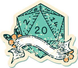 Retro Tattoo Style natural twenty D20 dice roll