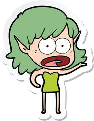 sticker of a cartoon shocked elf girl