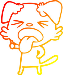 warm gradient line drawing of a cartoon disgusted dog