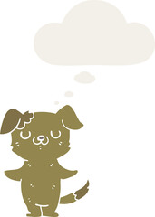 cartoon puppy with thought bubble in retro style