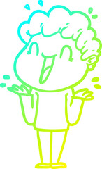 cold gradient line drawing of a cartoon happy man