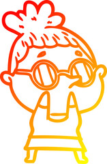 warm gradient line drawing of a cartoon woman wearing glasses