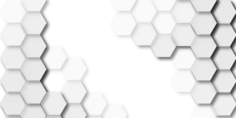 Fotobehang Abstract white background with hexagons . white Hexagonal Background Luxury White Pattern  seamless bright white abstract honeycomb background 3D Futuristic abstract geometric  mesh cell texture. © Husni
