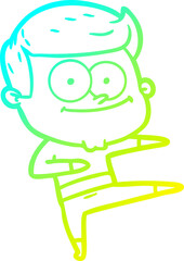 cold gradient line drawing of a cartoon happy man dancing