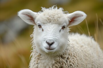 Obraz premium Fluffy Baby sheep portrait. Fauna mammal. Generate Ai