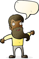 cartoon man with beard waving with speech bubble