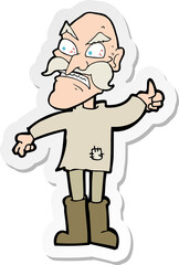 Obraz premium sticker of a cartoon angry old man in patched clothing