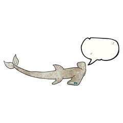 freehand speech bubble textured cartoon hammerhead shark