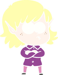 flat color style cartoon elf girl staring