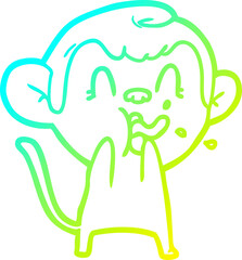 cold gradient line drawing of a crazy cartoon monkey