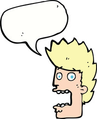 cartoon terrified man with speech bubble