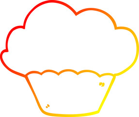 warm gradient line drawing of a cartoon cupcake