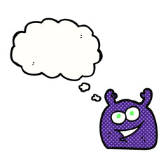 freehand drawn thought bubble cartoon little alien