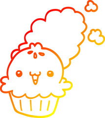 warm gradient line drawing of a cute cartoon pie