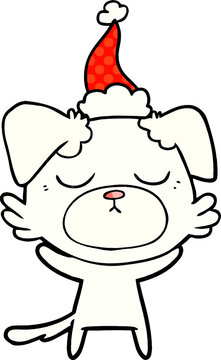 cute hand drawn comic book style illustration of a dog wearing santa hat