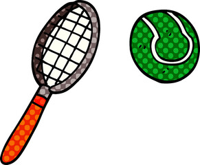 cartoon doodle tennis racket and ball