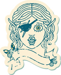 Retro Tattoo Style elf rogue character face