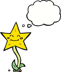 cartoon star flower with thought bubble