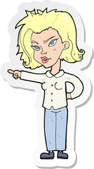 sticker of a cartoon woman pointing