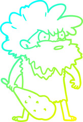 cold gradient line drawing of a cartoon cave man