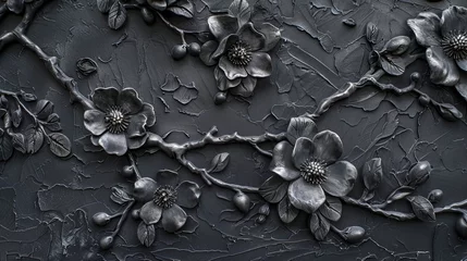 Gordijnen Dark Decorative volumetric flowers. © MiaStendal