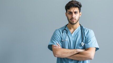 Young arabian doctor man isolated smiling cheerful showing number five with fingers.. Beautiful simple AI generated image in 4K, unique. - obrazy, fototapety, plakaty