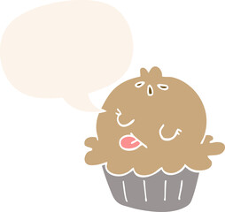 cute cartoon pie with speech bubble in retro style
