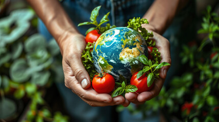 Person Holding Tomatoes and Globe